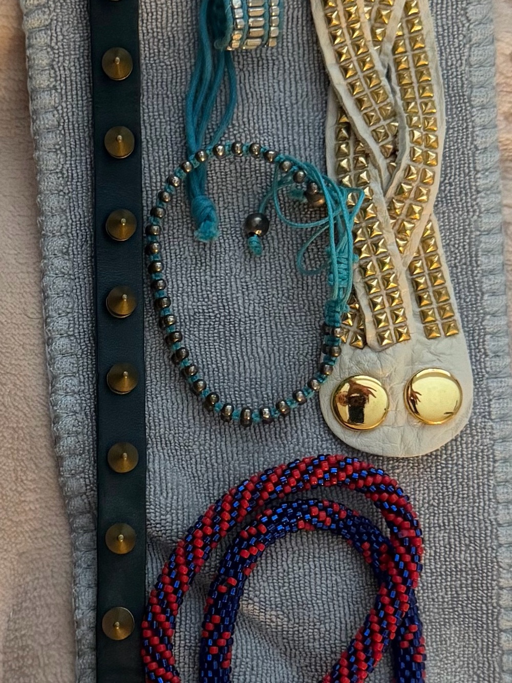Mixed Bracelet Set - Teal, Gold, Navy & Red Accents